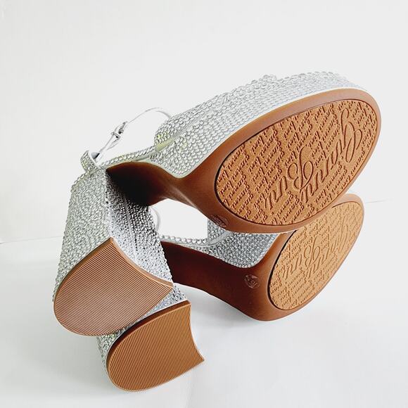 Gianni Bini Chrome Rhinestone Sparkly Silver Sandals Platform Heels Size 9.5 - Picture 4 of 10